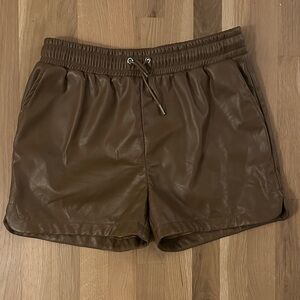 Crescent High Waist Tan Faux Leather Shorts